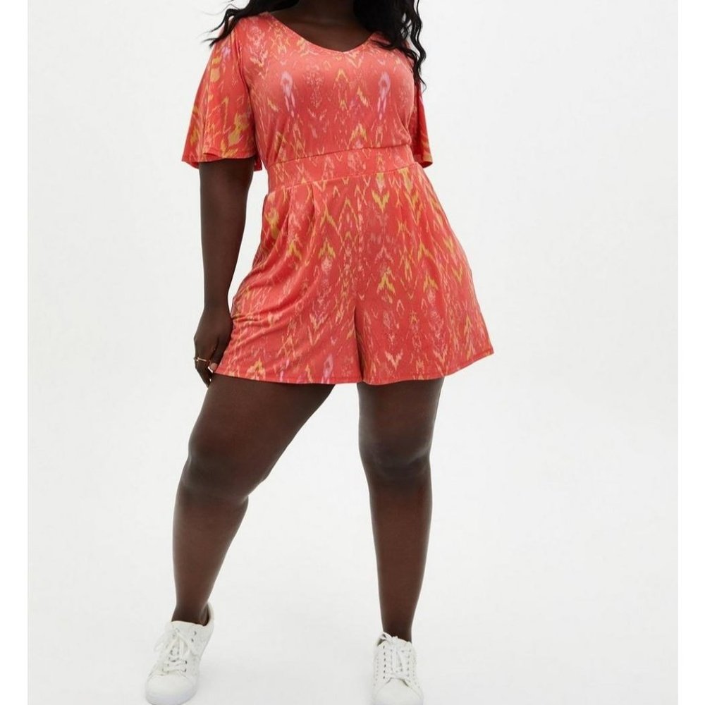 Torrid Coral Ikat Studio Knit Romper Size 1X (Torrid 1)